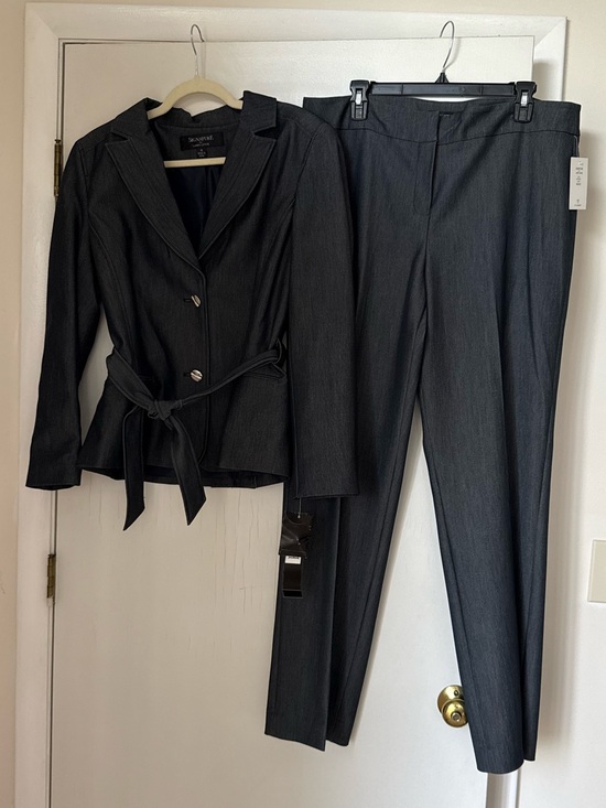 Larry Levine Pants - Larry Levine Charcoal Belted Blazer & Straight Pants